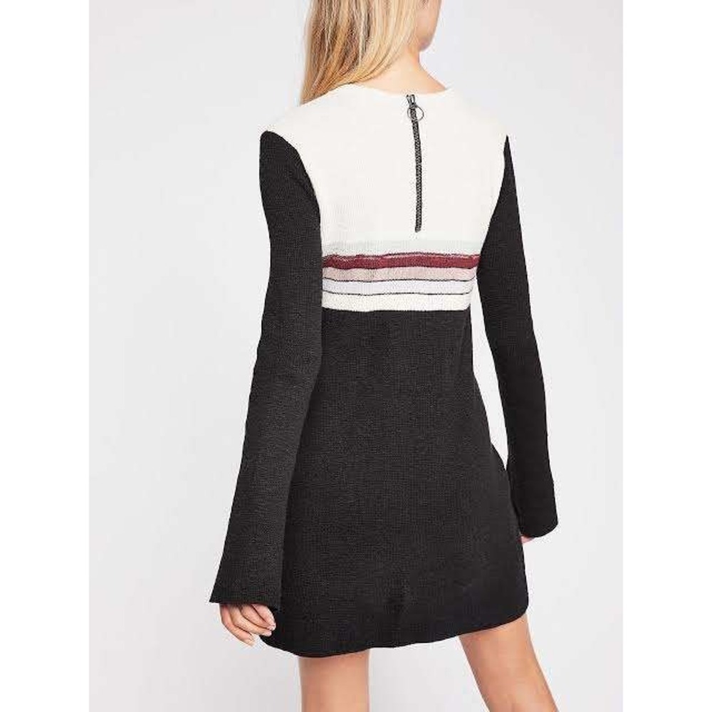 Free People Colorblock Striped Mini Sweater Dress Large Cotton Linen Boho Retro - Picture 6 of 6
